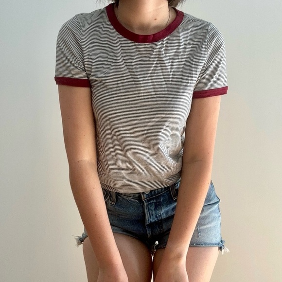 H&M DIVIDED STRIPED SHORT SLEEVE RINGER TEE - S - Picture 3 of 13